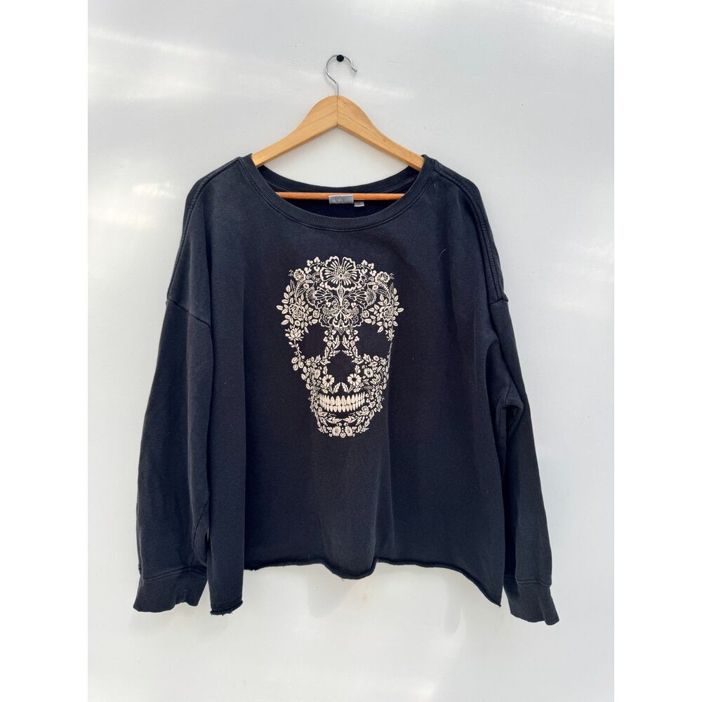 Mighty Fine Black Floral Sugar Skull Graphic Sweatshirt Size 3X